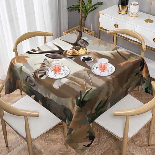 ULKMFFCF Tischdecke mit Camouflage-Hirsch-Motiv, quadratisch, 137 x 137 cm, waschbare Stoff-Tischdecke, dekorativ für Küche, Esszimmer, Partys, Hochzeiten, Festivals von ULKMFFCF