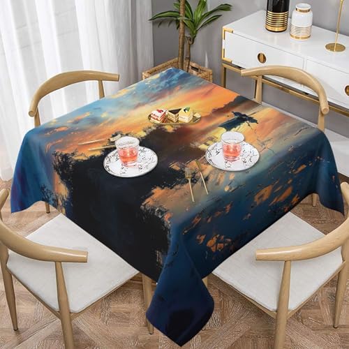 ULKMFFCF Tischdecke mit Fischermotiv, bedruckt, quadratisch, 137 x 137 cm, waschbare Stoff-Tischdecke, dekorativ für Küche, Esszimmer, Partys, Hochzeiten, Festivals von ULKMFFCF