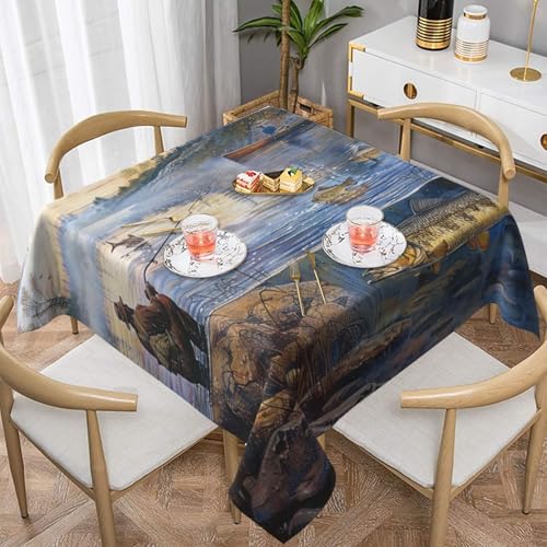 ULKMFFCF Tischdecke mit Fischersee-Motiv, bedruckt, quadratisch, 137 x 137 cm, waschbare Stoff-Tischdecke, dekorativ für Küche, Esszimmer, Partys, Hochzeiten, Festivals von ULKMFFCF