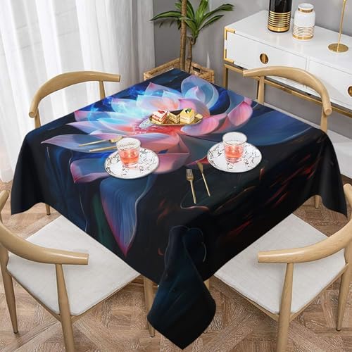 ULKMFFCF Tischdecke mit Lotusblumen-Druck, quadratisch, 137 x 137 cm, waschbare Stoff-Tischdecke, dekorativ für Küche, Esszimmer, Partys, Hochzeiten, Festivals von ULKMFFCF