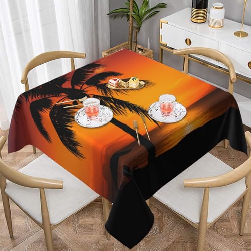 ULKMFFCF Tischdecke mit Sonnenuntergang Palme, bedruckt, quadratisch, 137 x 137 cm, waschbare Stoff-Tischdecke, dekorativ für Küche, Esszimmer, Partys, Hochzeiten, Festivals von ULKMFFCF