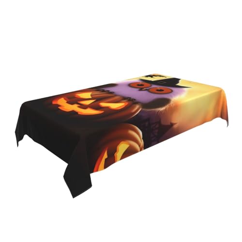 ULKMFFCF Tischdecke mit süßem Halloween-Geister- und Kürbis-Eule, bedruckt, 228 x 152 cm, waschbar, rechteckig, Tischdecke für Küche, Esszimmer, Partys, Hochzeiten, Festivals von ULKMFFCF