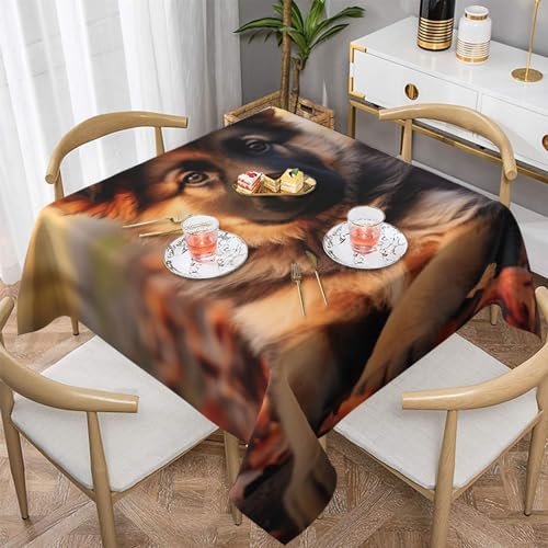 ULKMFFCF Tischdecke mit süßem Schäferhund, bedruckt, quadratisch, 152 x 152 cm, waschbar, Stoff-Tischdecke, dekorativ für Küche, Esszimmer, Partys, Hochzeiten, Festivals von ULKMFFCF