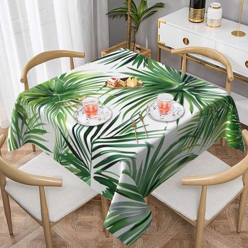 ULKMFFCF Tischdecke mit transparentem Palmblatt-Muster, bedruckt, quadratisch, 152 x 152 cm, waschbar, Stoff-Tischdecke, dekorativ für Küche, Esszimmer, Partys, Hochzeiten, Festivals von ULKMFFCF