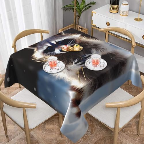 ULKMFFCF Waschbär-Tischdecke, bedruckt, quadratisch, 152 x 152 cm, waschbare Stoff-Tischdecke, dekorativ für Küche, Esszimmer, Partys, Hochzeiten, Festivals von ULKMFFCF