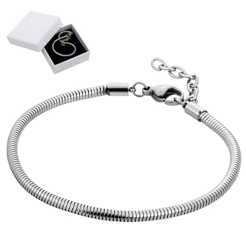 ULTECHNOVO 1 Set Schlangenketten-Charm-Armband-Starter Mit Klassischem Perlen-Karabinerverschluss Für Damen Und Herren Mit Geschenkverpackung von ULTECHNOVO