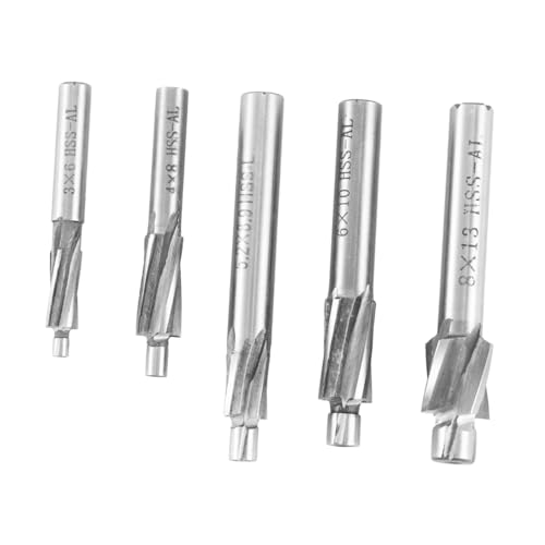 ULTECHNOVO 5St gerader Schaftfräser cnc maschinenfett einhandfräse drill bit drill+bit Sechskant Fräswerkzeug drillbit Bohrer Fräser Flachbodenfräser Senkkopffräser Senkfräser Silver von ULTECHNOVO