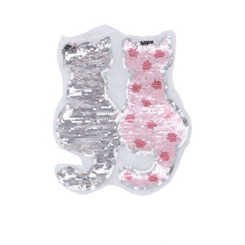 ULTNICE Wendbare Katze Farbwechsel Pailletten Nähen DIY Kleidung Aufnäher Accessoires (Rosa) von ULTNICE