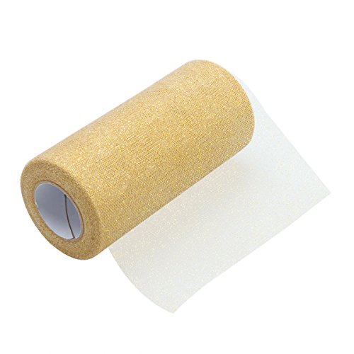 ultnice Glitzer Tüll Rolle Sparkle Tüll Band Rolle Tüll Spule Material 6inchx25yard,Gold von ULTNICE