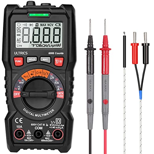 ULTRICS Digital Multimeter, Auto-range Voltmeter Durchgangsprüfer strommessgerät Amperemeter Ohmmeter TRMS 6000 Counts, Spannungsprüfer mit Leitungen, LCD Messe OHM AC/DC Widerstand Kontinuität Diode von ULTRICS