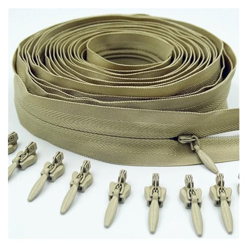 ULYTMMJG ReißVerschluss 3# 5/10/20 Meter mit 10/20/30 Schieber unsichtbarer Nylon-Reißverschluss for Kleidung, Handtaschen, 20 Farben FüR Jacken, Taschen(Khaki,20 Meters 30 Slider_3#) von ULYTMMJG