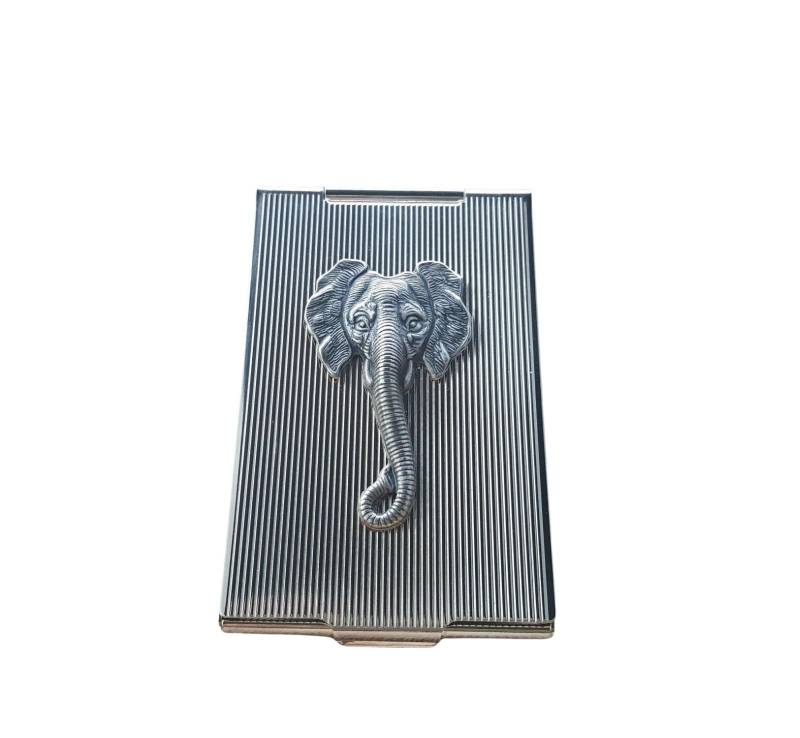 Handgefertigter Silber Steampunk Elefant Slim Compact Spiegel von UMDesignsCo