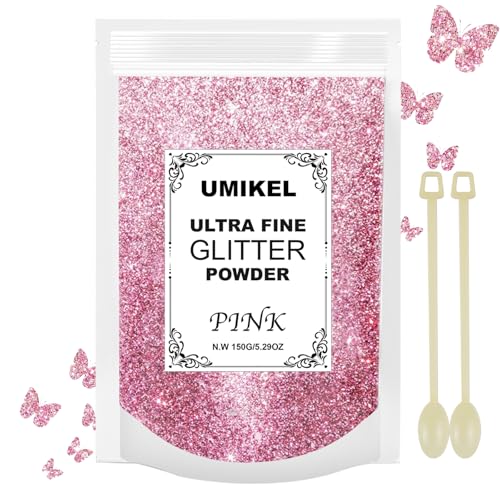 Feiner Glitzer, 150 g, Rosa, ultrafunkelnder Glitzer, Bastelglitzer für Harzkunst, DIY, Handwerk, Körpernagelglitzer, Festival-Glitzer für Weihnachtsdekoration, Partydekorationen, Farbe, 0,2 mm von UMIKEL