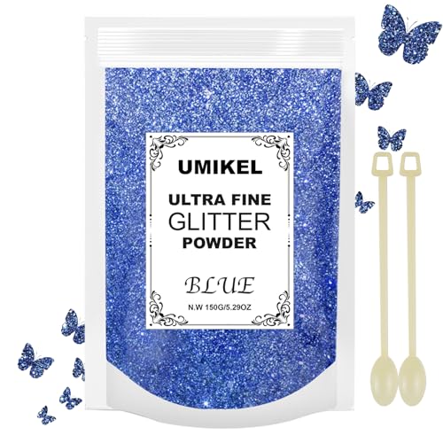 Feiner Glitzer, 150 g, blauer ultrafunkelnder Glitzer, Bastelglitzer für Harzkunst, DIY, Handwerk, Körpernagel-Glitzer, Festival-Glitzer für Weihnachtsdekoration, Partydekorationen, Farbe, 0,2 mm von UMIKEL