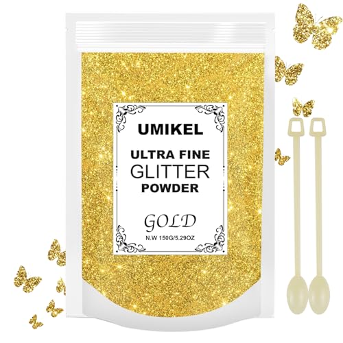 Feiner Glitzer, 150 g, goldener ultrafunkelnder Glitzer, Bastelglitzer für Harzkunst, DIY, Handwerk, Körpernagel-Glitzer, Festival-Glitzer für Weihnachtsdekoration, DIY-Party-Dekorationen, Farbe, 0,2 von UMIKEL