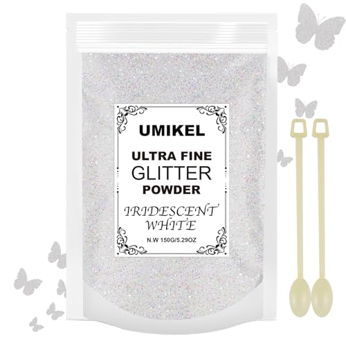 Feiner Glitzer, 150 g, weißer ultrafunkelnder Glitzer, Bastelglitzer für Harzkunst, DIY, Handwerk, Körpernagel-Glitzer, Festival-Glitzer für Weihnachtsdekoration, Partydekorationen, Farbe, 0,2 mm von UMIKEL