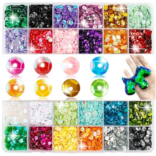 24 Farben 21600Pcs Pailletten zum Basteln, 5mm Glitzer Pailletten zum Aufnähen mit Box, Bunte Pailetten zum Nähen Aufkleben Auffädeln, Bastel Glitzer Set für DIY Kunsthandwerk Herstellung von UMILKI