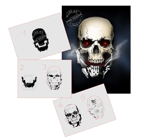 UMR-DESiGN AS-235 Metall Schädel Step by Step Schablone für Acryl, Airbrush, Spray, Lacke und Wandfarbe UMR-DESiGN AS-235 Metall Schädel Step by Step Schablone für Acryl, Airbrush, Spray, Lacke und Wandfarbe von UMR-Design