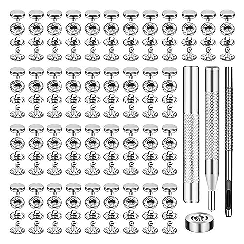 UMXOSM 50 Satz Druckknöpfe, Edelstahl-Druckknopf-Set mit 4 Installationswerkzeugen zum Nähen, Kleidung, Jacken, Leder, Jeansbekleidung, Taschen(Silber Weiss) von UMXOSM