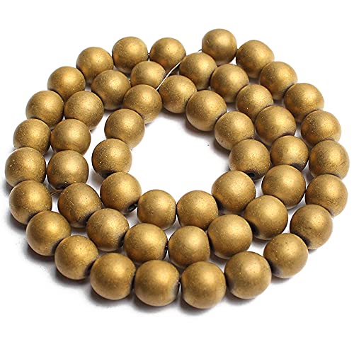 30 Arten Naturel Perles de Pierre Hématite oder Rose Couleur Argent Perles D Espacement Rondes gießen Bijoux Bricolage Fabrication Armband Accessoires-Mattes Gold_6mm (ca. 61 stücke) von UNDERZY