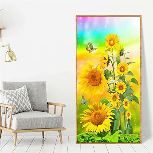 Diamond painting Sonnenblumen-Schmetterling 5D-Diamantmalerei, Große DIY Daimond Painting by Number Kit, Canva Diamond Picture Art Crafts für Jugendliche und Erwachsene Wall Decor Round Drill 50x100cm von UNEOX