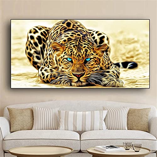 UNEOX 5D DIY Diamant Painting Kit, Große Diamonds Malerei Full Bohrer Strass Handgemachtes Wandkunst Mosaik Canvas Home Decor Leopard-Tier Square Drill 50x100cm von UNEOX