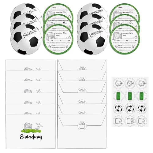 Geburtstagseinladungen mit Fußballmotiven, Set mit 12 einzigartigen deutschen Fußball-Einladungskarten für Jungen und Mädchen von UNFAIRZQ