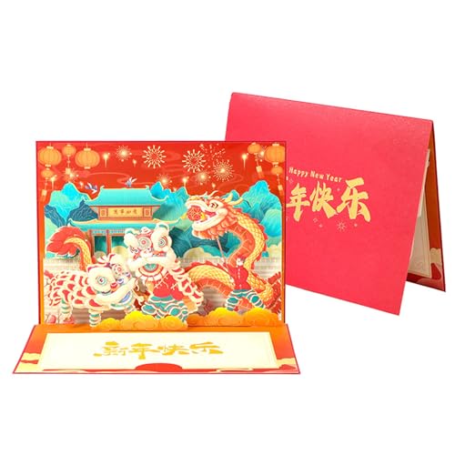 Traditionelle chinesische Grußkarte mit Umschlag, einzigartige faltbare Einladungskarte mit Segensnachricht für Neujahr von UNFAIRZQ