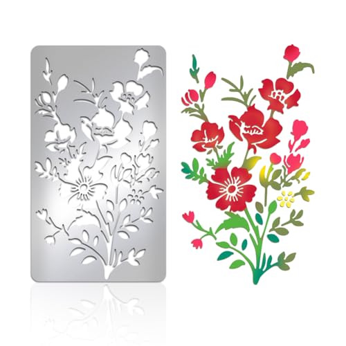 UNICRAFTALE 1 Stück Metallschablone Mit Wildblumen Blattblüten Schablonen Für Journale Blumenschablonen Edelstahl Malschablonen Vorlage Für Holzbrennschablonen Zum Zeichnen Gravieren Scrapbook von UNICRAFTALE