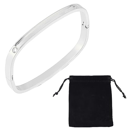 UNICRAFTALE 1 Stück Rechteckiger Stapelbarer Gerillter Armreif Mit Strasssteinen 304 Edelstahl Rohling Armbänder Für Inlay Leerer Armreif Mit Samtbeuteln Für DIY Armband Schmuckherstellung von UNICRAFTALE