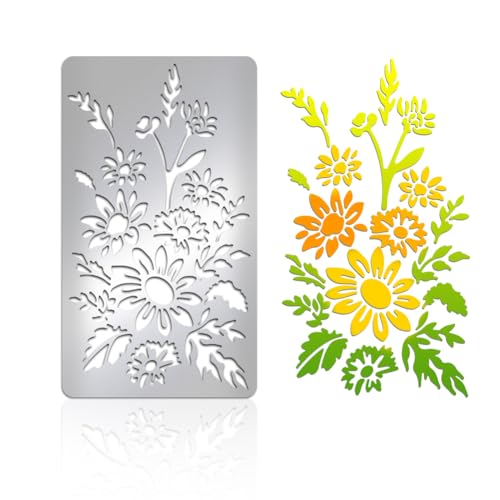 UNICRAFTALE 1 x Sonnenblumen-Blumenstrauß-Metallschablone, Edelstahl-Schablone, Blatt-Metall-Schablone für Journaling, Blumen-Stanzformen, Schablonen für DIY, Scrapbooking, Foto, DIY-Papierkarte von UNICRAFTALE