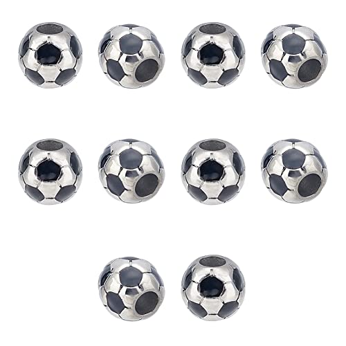 UNICRAFTALE 10 Fußball Perlen Edelstahl Fußball Europäische Perlen 5 mm Großes Loch Emaille Perlen Armbänder Perlen Für Die Schmuckherstellung von Armbändern von UNICRAFTALE