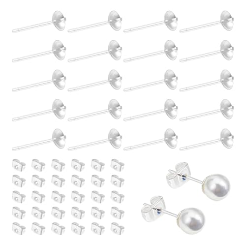 UNICRAFTALE 10 Paar 925 Sterlingsilber Ohrstecker Flache Ohrsteckerablage Silbernem Polster 4mm Metallrohling Ohrstecker Mit 30 Stück Ohrmuttern Für Die Herstellung von DIY Ohrringen Und Schmuck von UNICRAFTALE