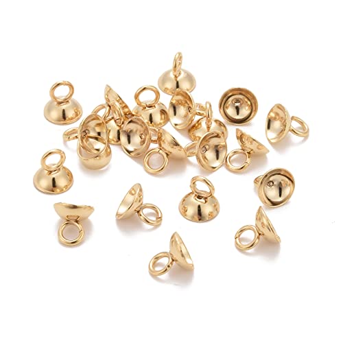 UNICRAFTALE 10 STK Edelstahl Perlenkappen Anhängerschlaufen Loch 2.2mm Golden Klemmschlaufen Für Kugelglas Blasenabdeckung Anhänger Perlenverbinder Bügelverschluss Für Die Schmuckherstellung 6x6 mm von UNICRAFTALE