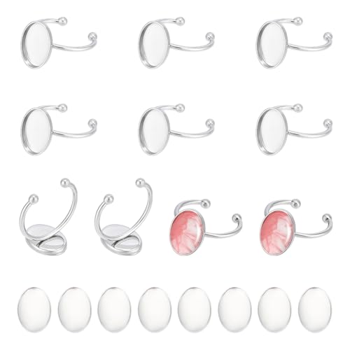 UNICRAFTALE 10 Set Blanke Fingerringe Ovaler Cabochon Ring Blanke Ringkomponenten Schmuckherstellungssets Oval Cabochon Tablett Offene Manschettenfassungstabletts Ringtablett Zur Ringherstellung von UNICRAFTALE