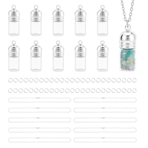 UNICRAFTALE 10 Set Glasfläschchen Herstellung Halsketten Glasfläschchen Anhänger Halskette Wunschflaschen Sanduhr Gedenk Andenken Kremationsasche Halter Erinnerungsbehälter Zur Schmuckherstellung von UNICRAFTALE