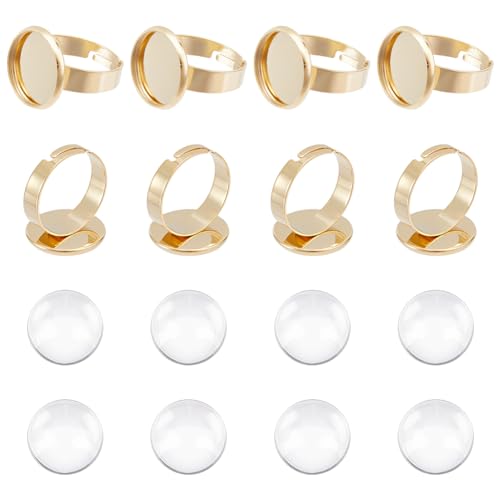 UNICRAFTALE 10 Set Mit 304 Ringrohlingen Aus Edelstahl DIY Ringrohlinge Mit Kuppel Verstellbare Ringrohlinge Goldene Basis Ringfassungsschale Mit Glascabochons Zur Schmuckherstellung von UNICRAFTALE