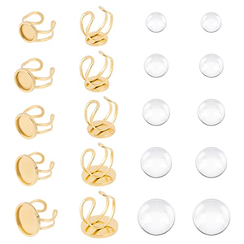 UNICRAFTALE 10 Sets DIY Manschetten Fingerring Rohlinge Goldene Offenes Manschetten Ringe Lünetten Tablett US Größe 8201 Edelstahl Cabochon Ringbasen Mit Glas Cabochons Für Ringherstellung von UNICRAFTALE