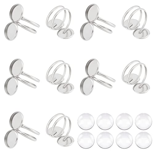 UNICRAFTALE 10 Stück Blank Cabochon Fingerring Offener Wrap Fingerring DIY Fingerring Set Edelstahl Pad Ringeinstellungen Basis Lünette Tablett Für DIY Ringherstellung Handwerk, 12mm Tablett von UNICRAFTALE