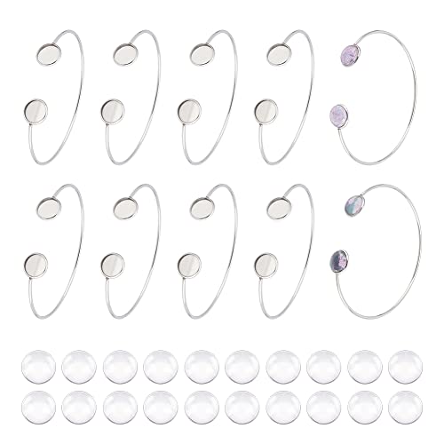 UNICRAFTALE 10 Stück Cabochon-Armreif, 304 Edelstahl, Rohlinge, Armreif, Armbänder mit 20 transparenten Glas-Cabochons, 12 mm, flaches, rundes Tablett, Armreif, DIY-Schmuckzubehör von UNICRAFTALE