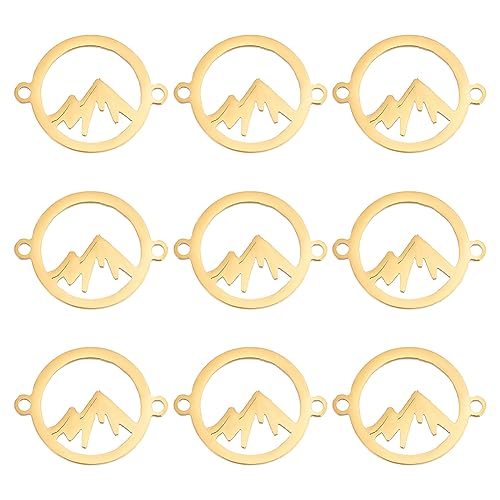 UNICRAFTALE 10 Stück Golden Berg Verbindungs Anhänger Edelstahl Berg Armband Anhänger Hohle Flache Runde Berg Charms Metall Anhänger Für Outdoor Liebhaber Kletterer Range Sport Geschenke von UNICRAFTALE