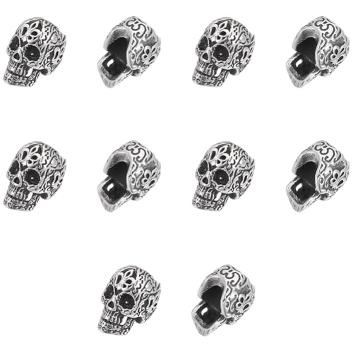 UNICRAFTALE 10 Stück Totenkopf Perlen Edelstahl Perlen Skelett Kopf Perlen Metallperlen Europäische Perlen Großem Loch Perlen Vintage Halloween Perlen Armband Perlen Zur Schmuckherstellung von UNICRAFTALE