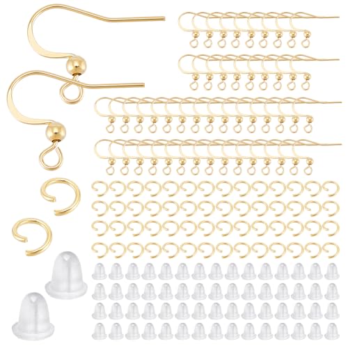 UNICRAFTALE 100 Set 18 Karat Vergoldeter Ohrringhaken Edelstahl Ohrdraht Mit 100 Stück Biegeringen Und 200 Stück Ohrringverschlüssen Ohrringhaken Mit Kugel Zur Herstellung von DIY Ohrringschmuck von UNICRAFTALE