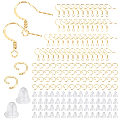 UNICRAFTALE 100 Set 18 Karat Vergoldeter Ohrringhaken Edelstahl Ohrdraht Mit 100 Stück offenen Biegeringen Und 200 Stück Ohrringverschlüssen Ohrringhaken Mit Spule Für Die DIY Herstellung Ohrringen von UNICRAFTALE