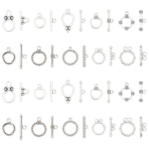 UNICRAFTALE 100 Sets 10 Stile Knebelverschlüssen Tibetischen Stil T Bar Verschlüsse Halskettenverschlüsse Silberne Knebelverschlüsse Metallschmuckverbinder Verschlüsse Für DIY Halsketten Armbändern von UNICRAFTALE