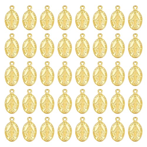 UNICRAFTALE 100 Stk 17.5 mm Gold Jungfrau Maria Anhänger Legierung Oval Maria Filigrane Anhänger Flach Oval Guadalupe Medaillen Anhänger Metall Maria Weihnachten Charms Für Schmuckherstellung von UNICRAFTALE