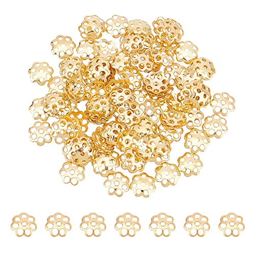 UNICRAFTALE 100 Stk 304 Edelstahl Blumen Perlenkappen Goldene Perlen Endkappen Filigrane Zwischenstücke Perlenarmbänder Halsketten Perlenkappen Für DIY Ohrringe Schmuckherstellung Zubehör Loch 0.8 mm von UNICRAFTALE