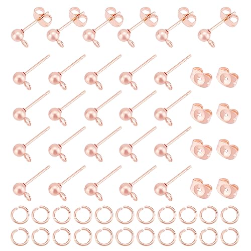 UNICRAFTALE 100 Stk Kugelpfosten Ohrstecker Mit Schlaufen 100 Stk Ohrring Verschlüsse Mit 100 Stk Offenen Biegeringen Hypoallergen 304 Edelstahl Roségold Ohrstecker Für DIY Schmuckherstellung von UNICRAFTALE