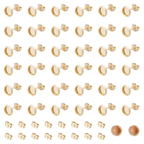 UNICRAFTALE 100 Stück 18K Vergoldete Rohlinge Ohrstecker Ohrringe DIY 6mm Runde Cabochon Ohrringfassungen Tabletts Ohrstecker Ohrringe Selber Machen Edelstahl Ohrstecker Zur Schmuckherstellung von UNICRAFTALE