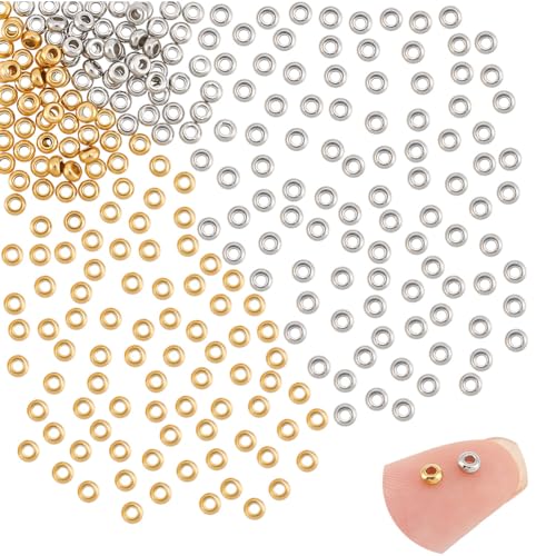 UNICRAFTALE 100 Stück 2 Farben Abstandsperlen Perlen 1.2 mm Loch Lose Perlen Winzige Flache Runde Edelstahlperlen Schmuckperlen Perlen Metallperle Glatte Perlen Für DIY Armbänder Schmuckherstellung von UNICRAFTALE